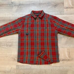 KAVU Klear Above Heavyweight Herringbone Flannel Shirt Mens Medium Red Grey
